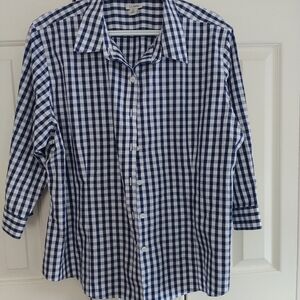 L.L. Bean Button Front Blue Plaid Oxford Shirt XL